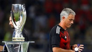 Soccer Football - Real Madrid v Manchester United - Super Cup Final - Skopje, Macedonia - August 8, 2017  Manchester United manager Jose Mourinho dejected after defeat in the Super Cup Final   REUTERS/Ognen Teofilovski